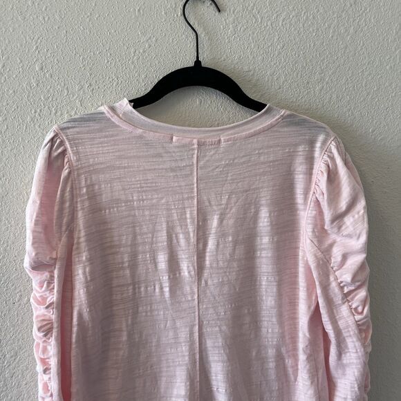 We The Free People Top Size Small Pink Knit Natasha Ruched Ruffle Long Sleeve - Picture 10 of 16